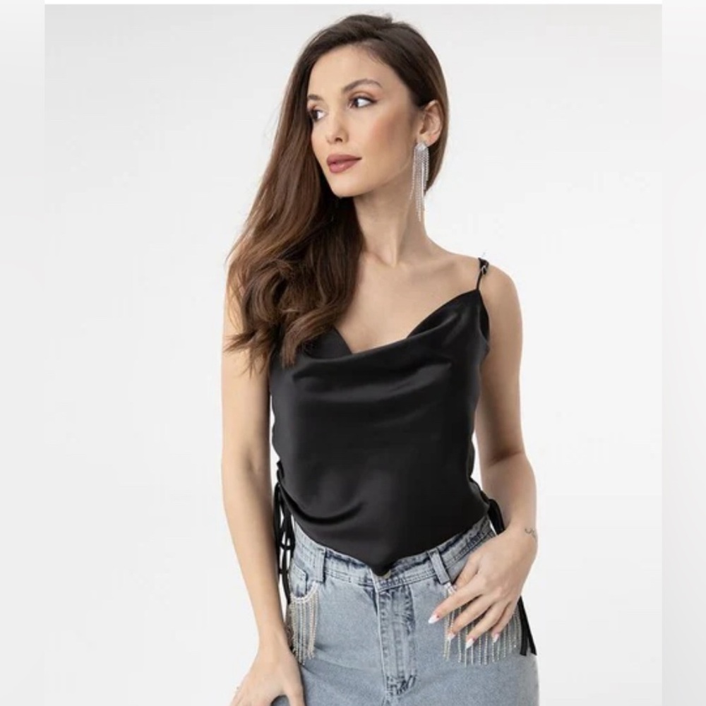 Zara Cowl Neck Pull Up Ruched Crop Top